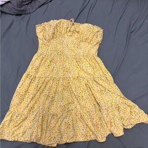 Floral Yellow Strapless Dress